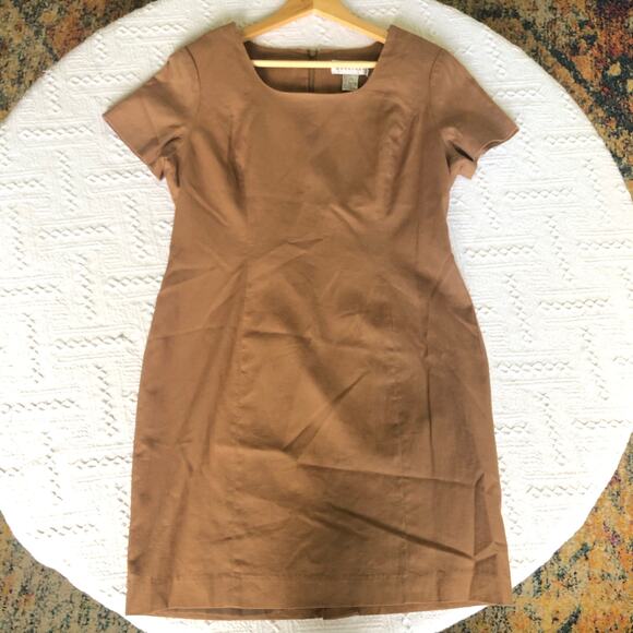 Carol Horn Vintage Sheath Linen Blend Dress Sz 10 Petite Brown 90s Minimalist - Picture 1 of 11